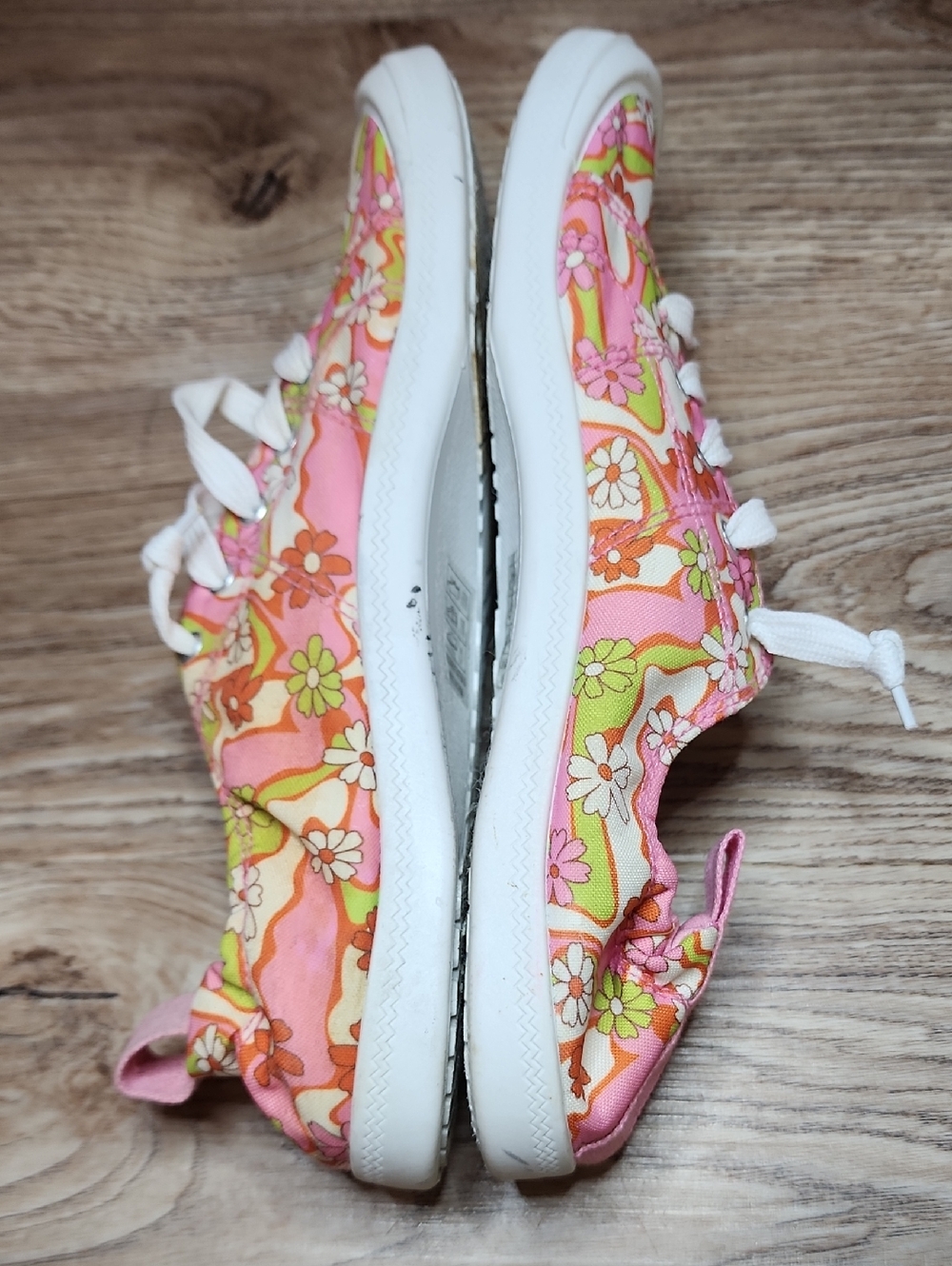 Sole Mates Womens Vibrant Pink Orange Green Floral Canvas Retro Sneakers Lace Up - Picture 4 of 10